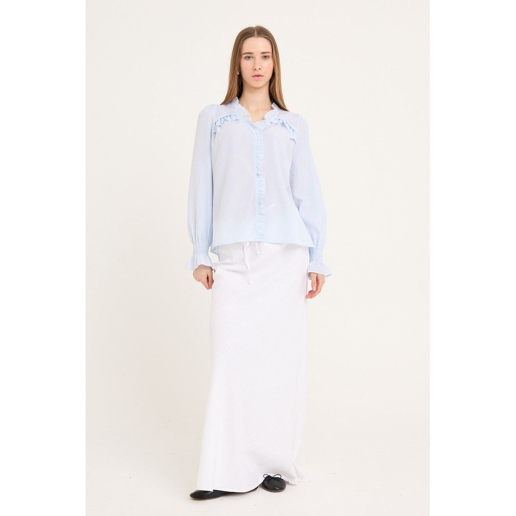 Sonja röyhelöpusero sininen/valkoinen