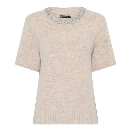 Lataa kuva 1. Smile neule strassikauluksella beige