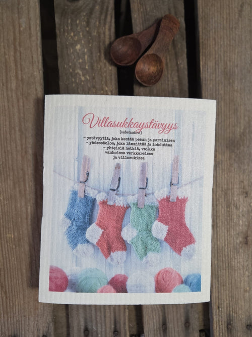 Lataa kuva 1. Tiskirätti Villasukka ystävyys