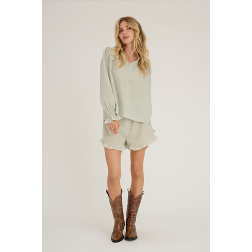 Lataa kuva 1. Sonja röyhelöpusero valkoinen/vihreä