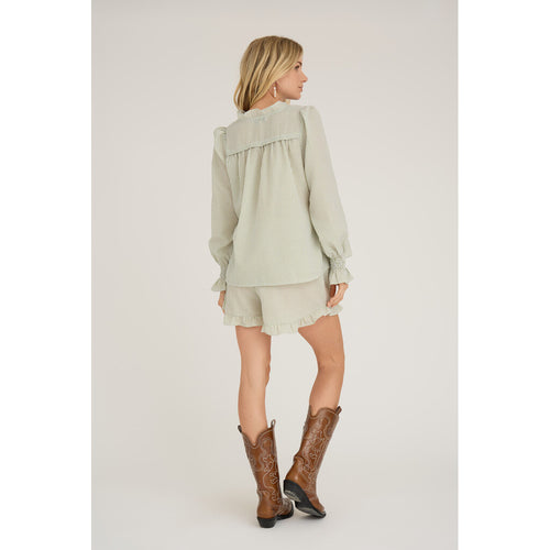 Lataa kuva 1. Sonja röyhelöpusero valkoinen/vihreä