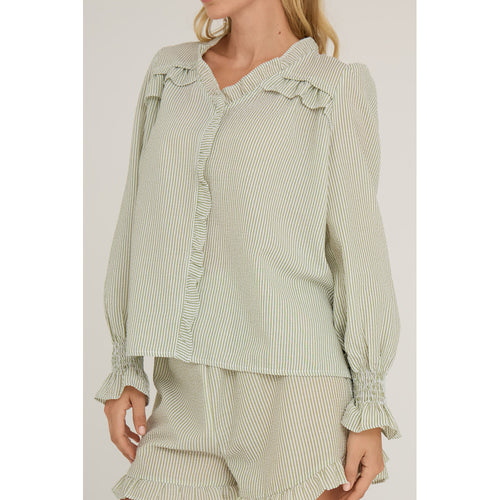 Lataa kuva 1. Sonja röyhelöpusero valkoinen/vihreä