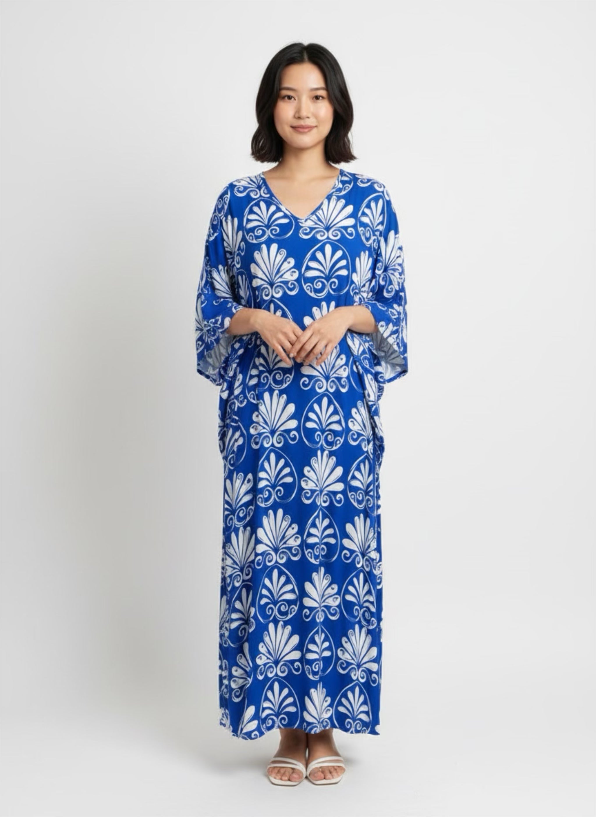 Sinikuvioinen rantamekko pitkä