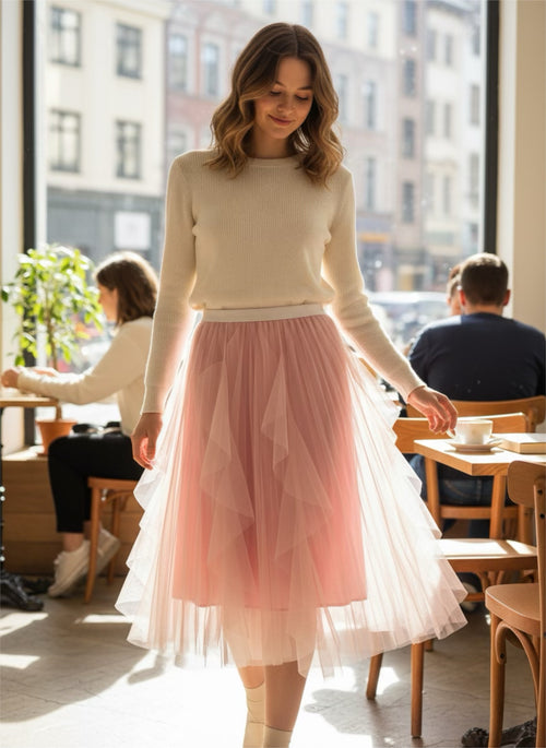 Lataa kuva 1. Kevyt tyllihame – roosa L/XL