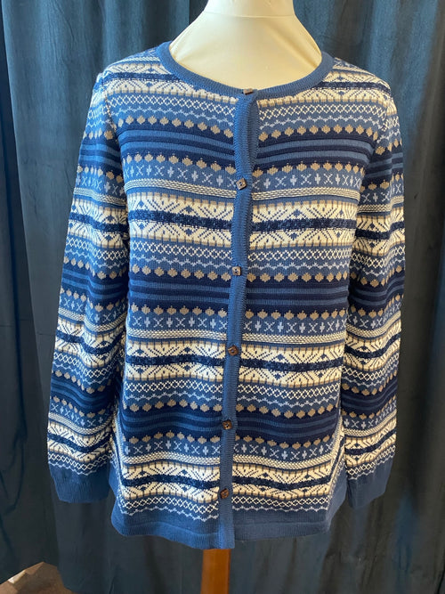 Lataa kuva 1. Jaquard neuletakki sininen