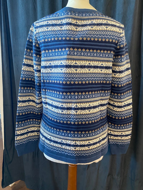 Lataa kuva 1. Jaquard neuletakki sininen