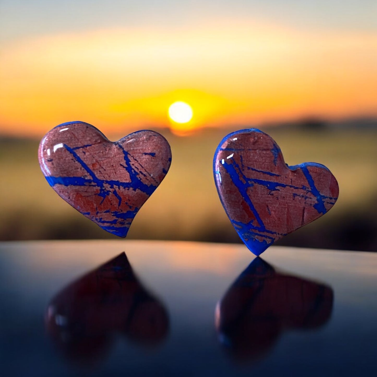 Auringonlasku korvikset pieni sydän