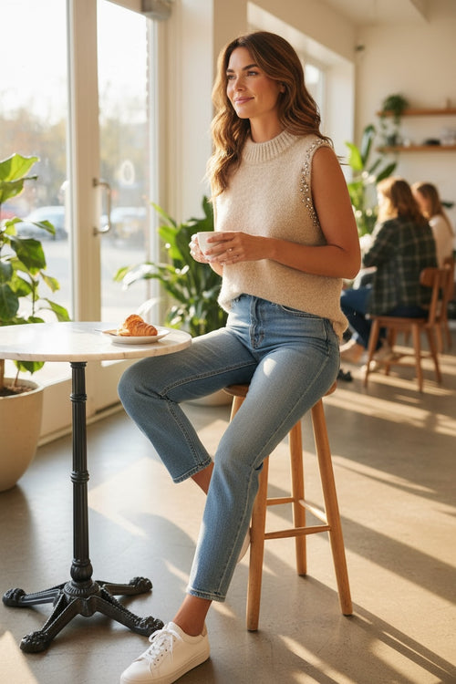 Lataa kuva 1. Smile neuleliivi timanttikoristein