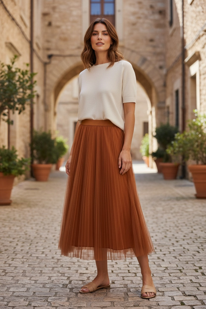 Luna - pliseerattu hame, lämmin sävy