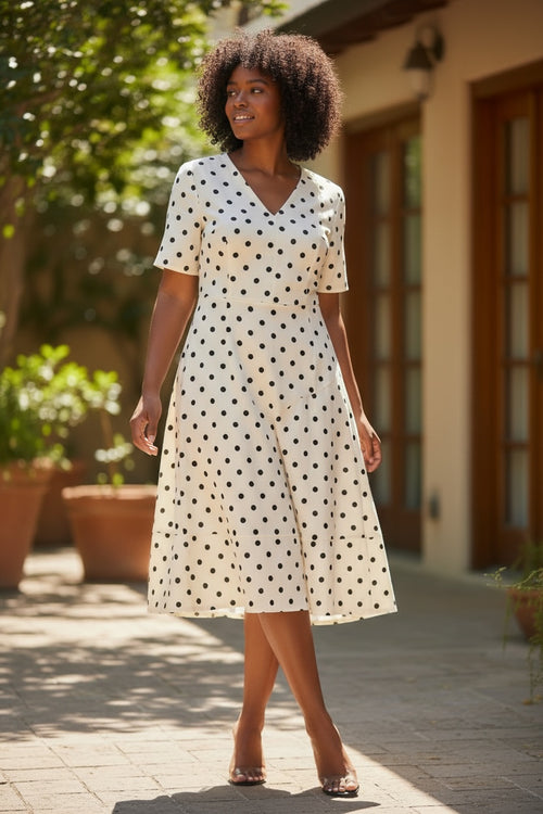 Lataa kuva 1. Liberty mekko (kerma/pallokuvio)