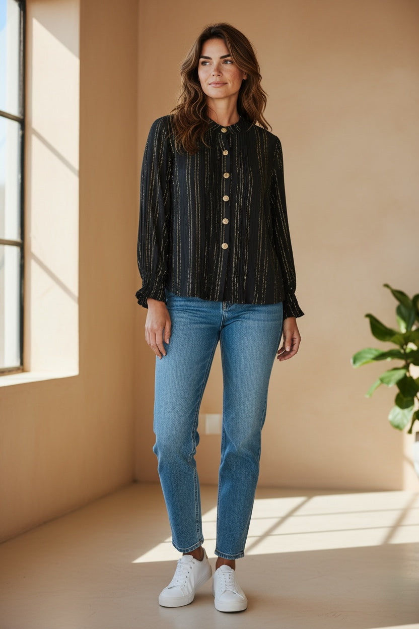 Säihke-raita pusero – musta/kulta