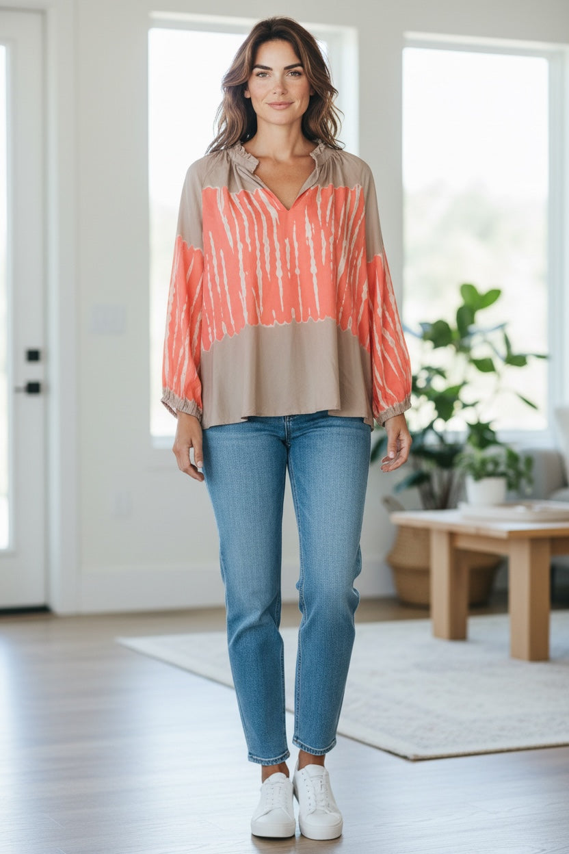 Sienna-kuosipusero – koralli/hiekka