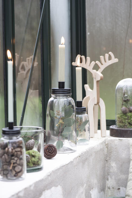 Lataa kuva 1. Ib Laursen kynttilänjalka lasipurkilla kapealle kynttilälle