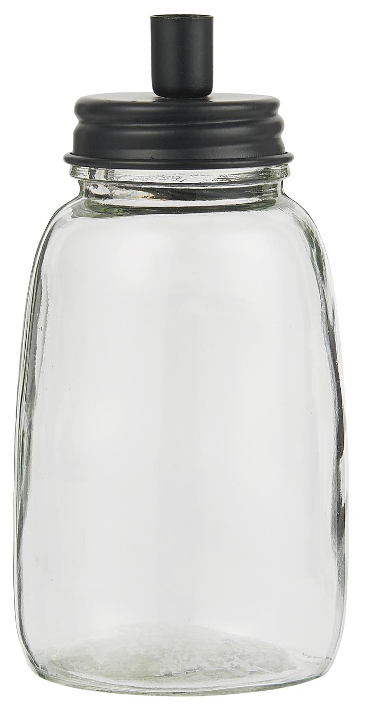 Ib Laursen kynttilänjalka lasipurkilla kapealle kynttilälle