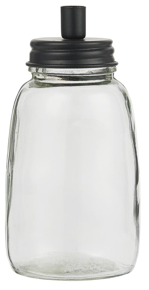 Lataa kuva 1. Ib Laursen kynttilänjalka lasipurkilla kapealle kynttilälle